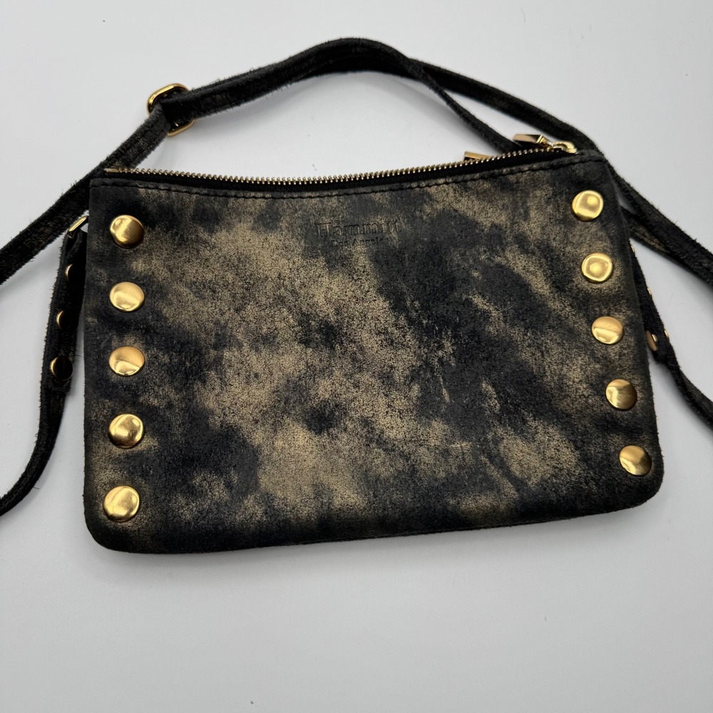 Hammitt Los Angeles VIP Small Crossbody Bag Black Gold Distressed Leather Rivet